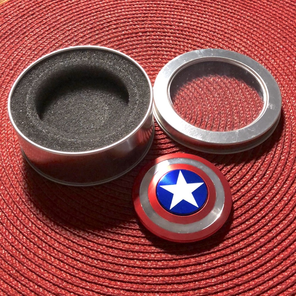 Captain America fidget spinner with case.